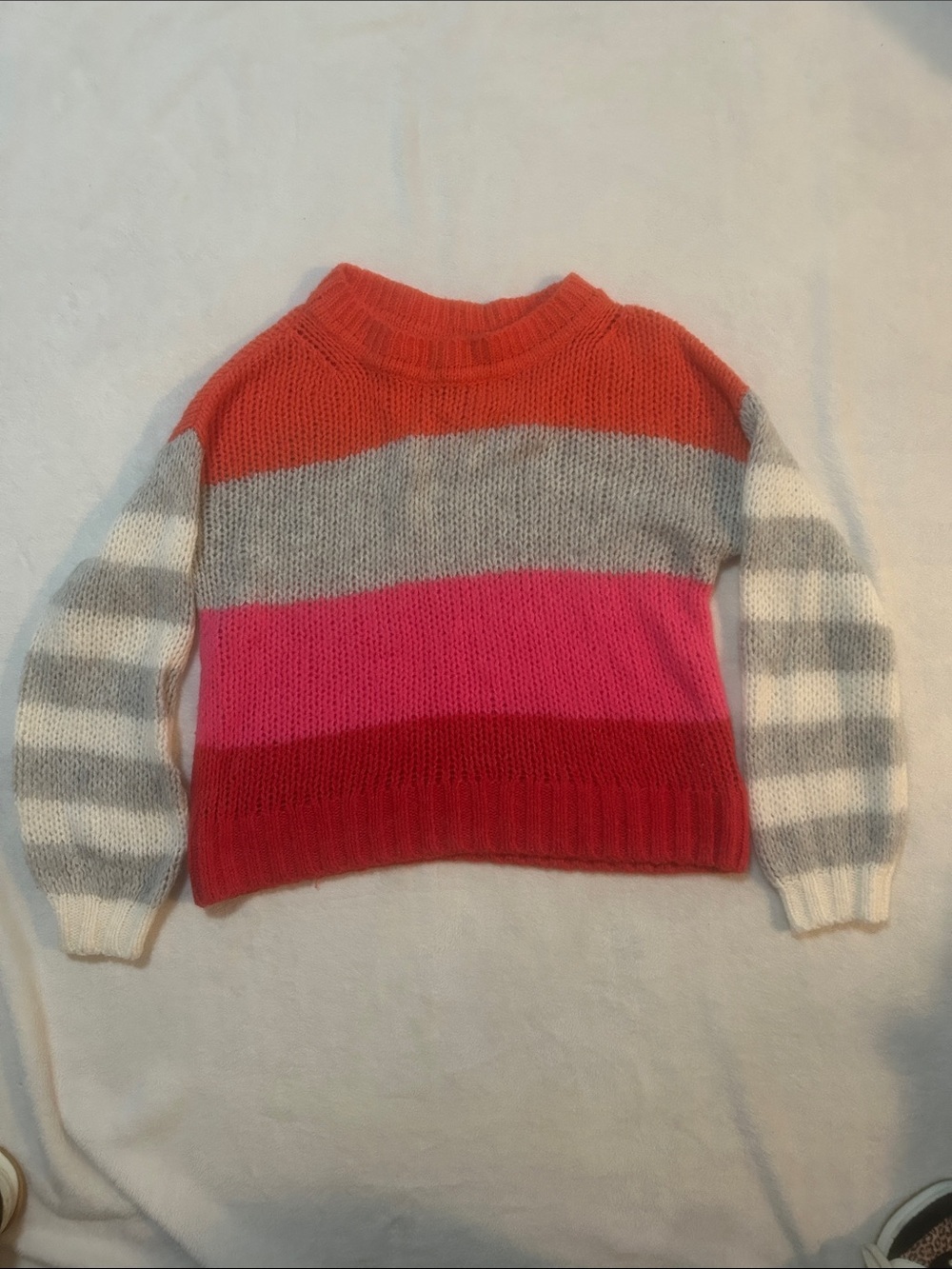 GAP Women’s Sweater Colorblock Crewneck Coral, Pink, Red, Gray, White - Medium
